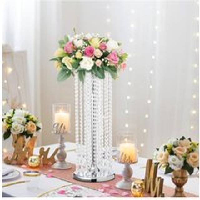 Crystal Tall Vase Table Centerpiece for Weddings - Silver - One Size
