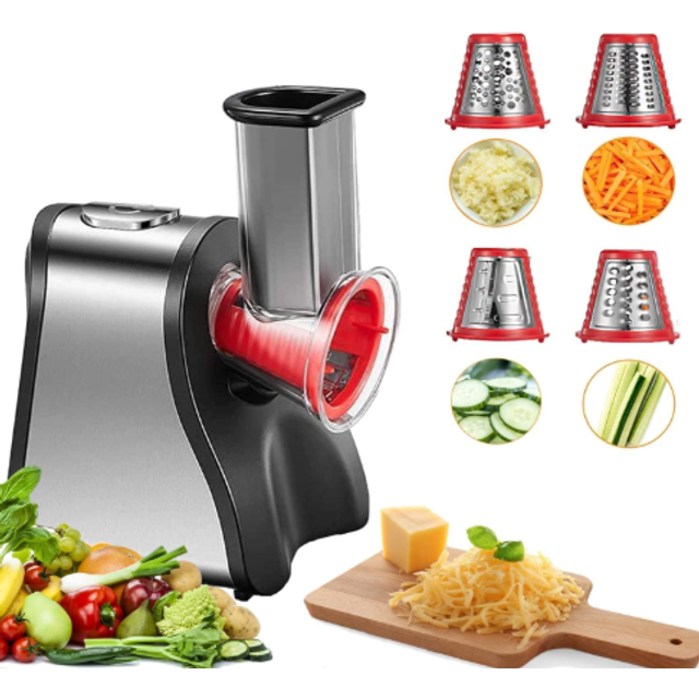 FOHERE 4 in 1 Electric Vegetable Grater 150W Electric Grater for Fruit and Vegetables, Multi Salad Maker