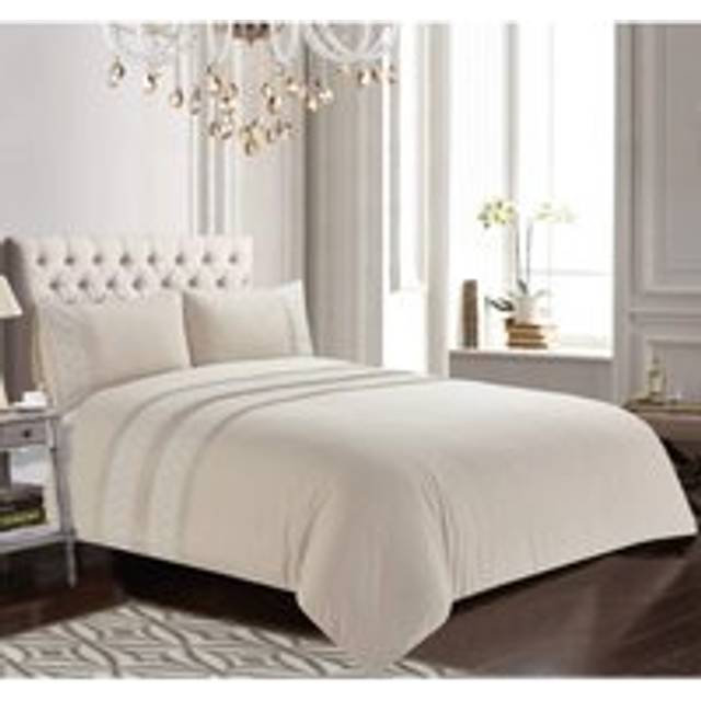 (Single, Beige) Lottie Duvet Cover Set Embroidered Luxury Bedding Bed Set Quilt Cover Natural