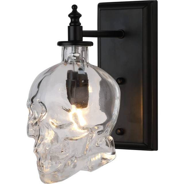 NICRX Industrial Vintage Skull Sconce Wall Lamp Black Skull Glass Wall Mounted Sconce Light