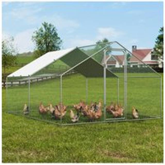 Metal Walk-in Chicken Coop Run with PE Tarpaulin - Silver - One Size