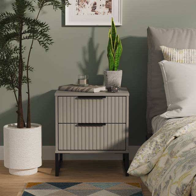 Fluted 2 Drawer Bedside in Dusk Grey - Ready Assembled - Lewis's Home | TJ Hughes