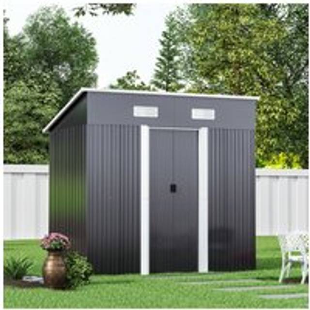 Living And Home 6 X 4 Ft Pent Metal Garden Shed Outdoor Tool Storage Shed With Base Foundation, Charcoal Black - One Size