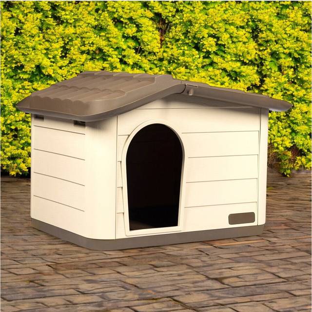 (Cappuccino, 75x59x55cm ) Plastic Dog House Pet Kennel Shelter for Small Medium Size Dogs Indoor Outdoor