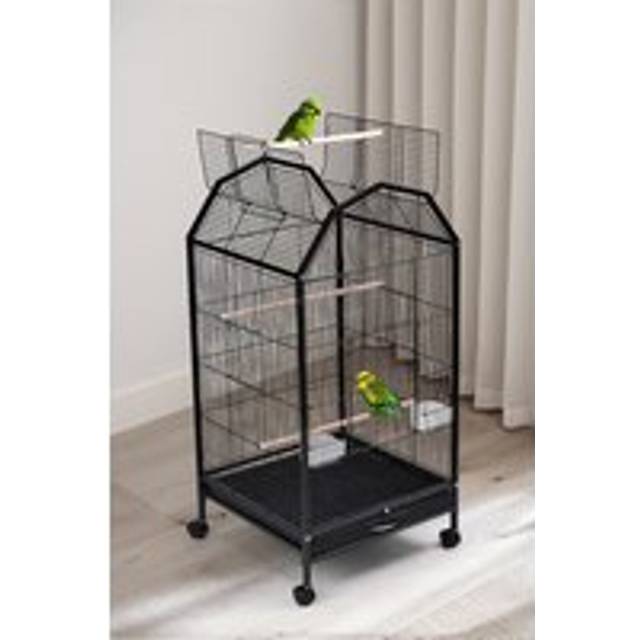 Open Play Top Metal Pet Bird Cage with Casters - Black - One Size