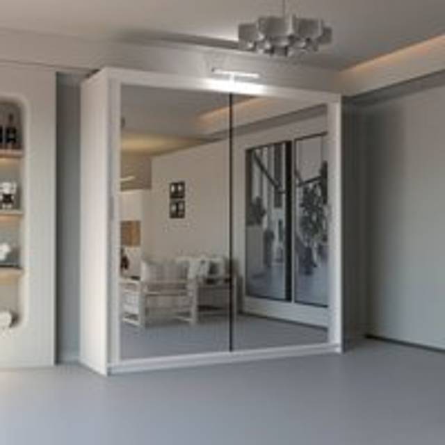 Double Mirror Sliding Wardrobe With LED Light W90cm x H200cm x D62cm - White - One Size