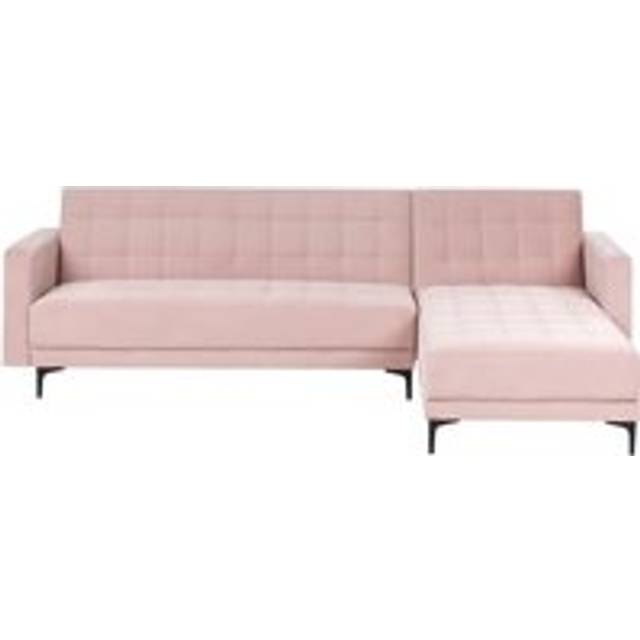 Modular Left Hand L-Shaped Corner Sofa Bed Velvet Tufted Pastel Pink Aberdeen
