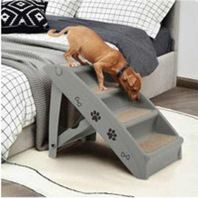 4-step Plastic Foldable Pet Stair Indoor Climbing Ladder - Grey - One Size