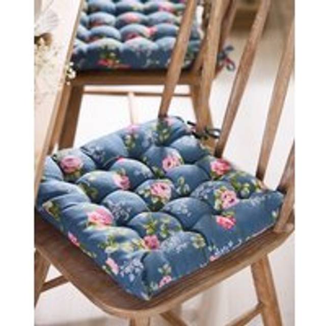 Set of 2 Briarfield Floral Summer Indoor Outdoor Chair Seat Pads - Blue - 40cm x 40cm