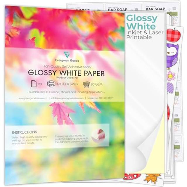 50 Sheets Glossy White Printable Sticker Paper A4 | Inkjet & Laser | Create & Print Your Own Stickers, Product Labels, Sticky Paper for Cricut