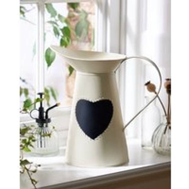 Extra Large Vintage Cream Heart Jug Flower Vase - White