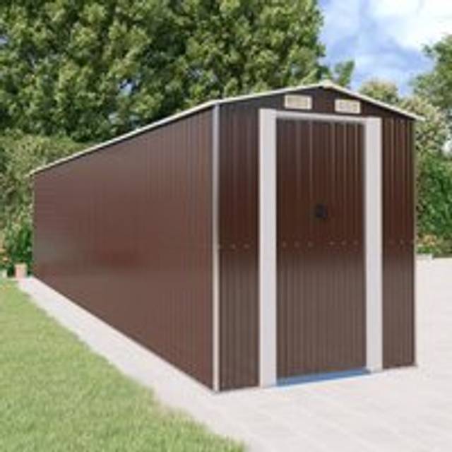 Garden Shed Dark Brown 192x855x223 cm Galvanised Steel - One Size