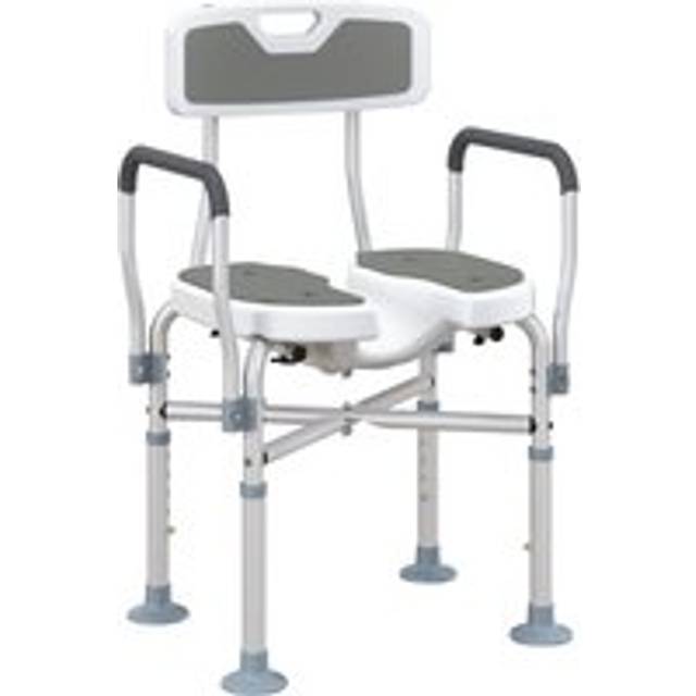 HOMCOM Padded Bath Chair w/ Slotted Seat and Adjustable Height, Grey, Grey