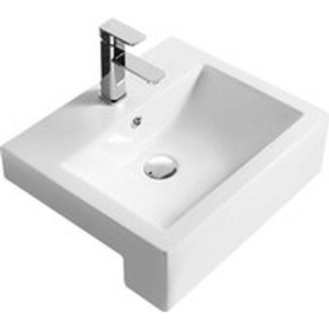 Square Ceramics Semi Recessed 1 Tap Hole Compact Basin (Tap Not Included), 530mm - Balterley