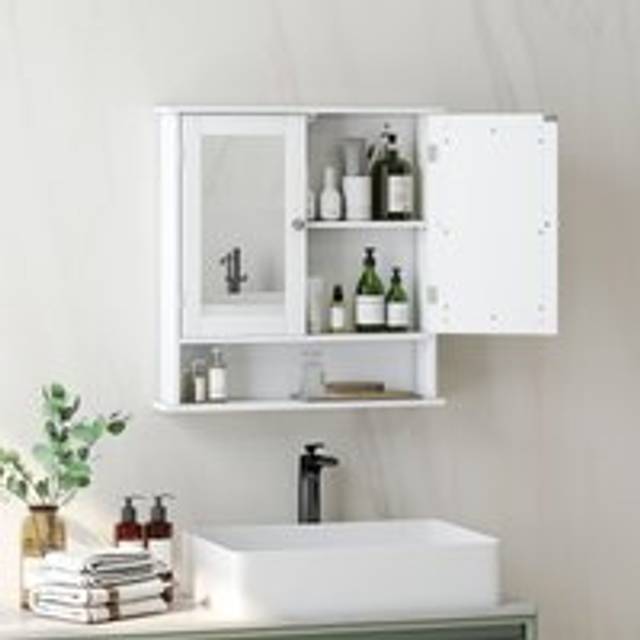 kleankin Wall Mounted Mirror Cabinet W/ Double Mirror Doors & Adjustable Shelf, White