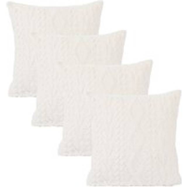 OHS 4 x Cable Knit Cushion Covers Soft Sherpa Cases 18" x 18" in Cream | Size: 45cm x 45cm