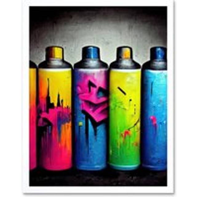 Wall Art Print Colour Spray Paint Graffiti Cans Street Art Framed - White - W12 inch x H16 inch