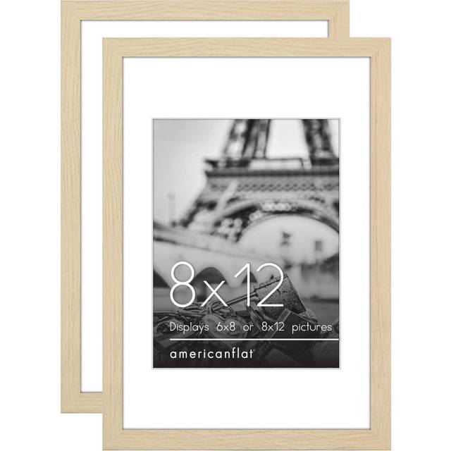 Americanflat 8x12 Picture Frame with Polished Plexiglass - Set of 2 - Use as 6x8 Frame with Mat or 8x12 Frame Without Mat - Galleria Collection - Gall
