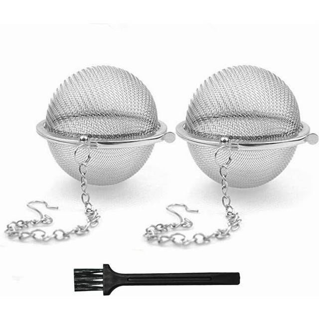 3Pcs Stainless Steel Tea Strainer Mesh Tea ball Filter Net Round With Chain