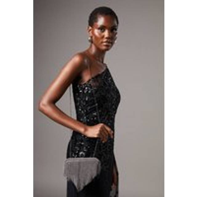 Tokyo Embellished Fringe Hard Clutch Bag - Black - One Size