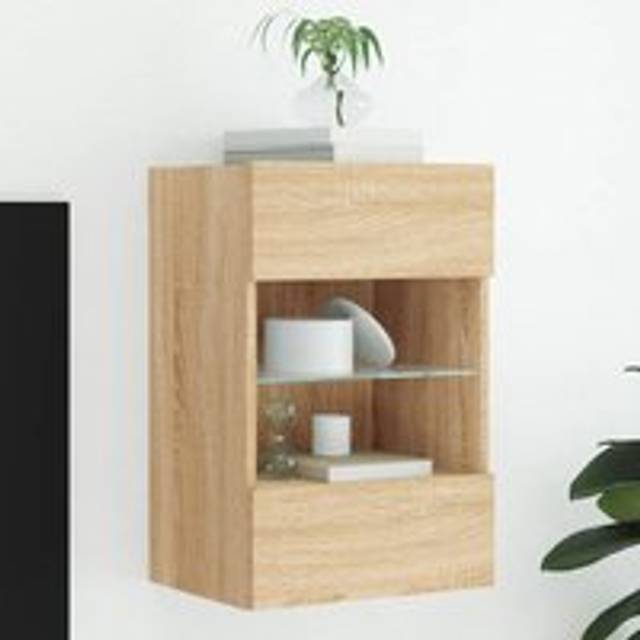 TV Wall Cabinet with LED Lights Sonoma Oak 40x30x60.5 cm - Brown - One Size