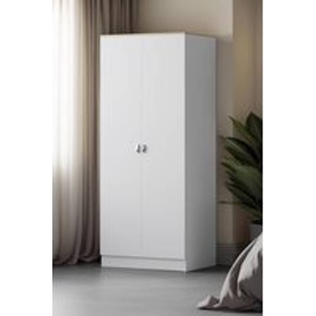 2 Door Double Wardrobe Matt White Oak Top Bedroom Furniture - One Size