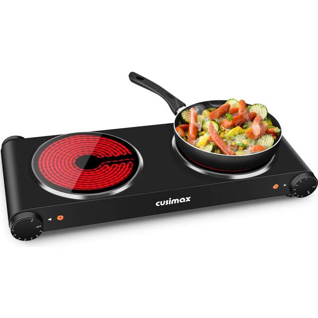 Double Hot Plate, CUSIMAX 2400W Electric Hob Ceramic Hot Plate, Portable Double Camping Hob Infrared Cooktop with Dual Temperature Control, Easy to
