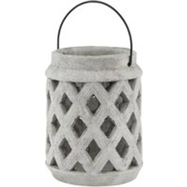Athena Stone Large Lattice Lantern - Ceramic - L17 x W17 x H23 cm - White
