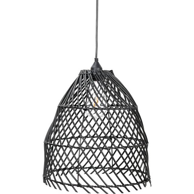 ValueLights Black Rattan Hanging Battery Outdoor Pendant Pergola Light