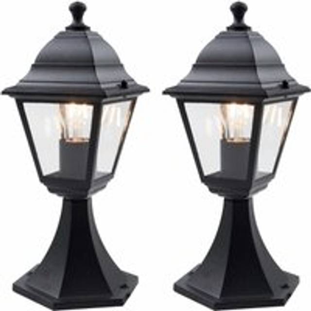 Set of 2 Cambridge - Black with Clear Glass Four Sided Lantern IP44 Outdoor Post Lights