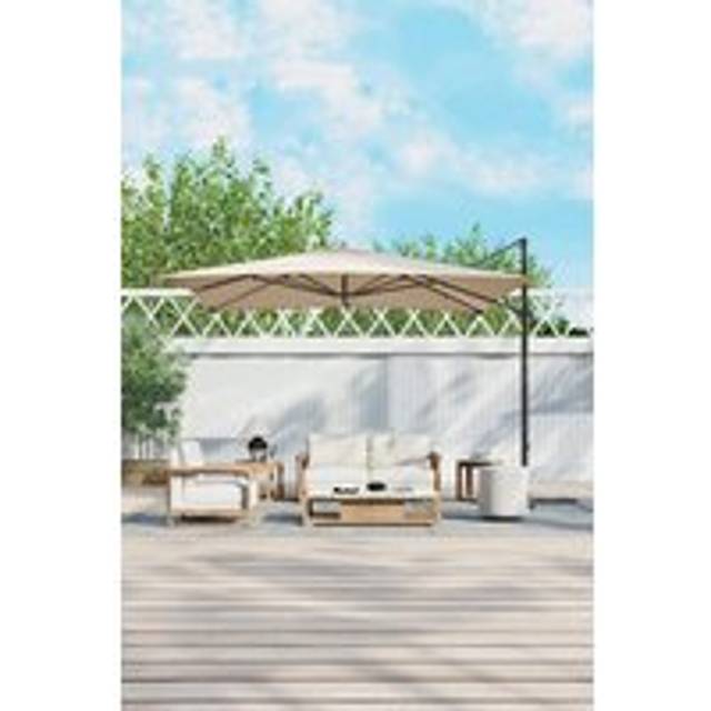 3m x 3m Khaki Square Rotating Outdoor Cantilever Parasol - One Size