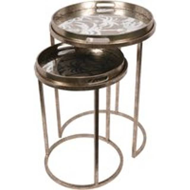 Palm Tree Set Of 2 Side Tray Tables - Gold - One Size
