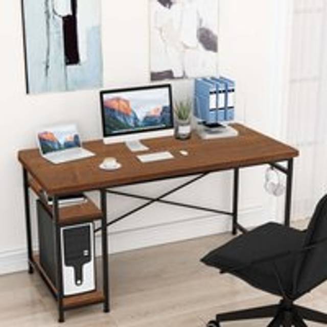 (Dark Oak) Computer Desk Adjustable Shelves Office Table