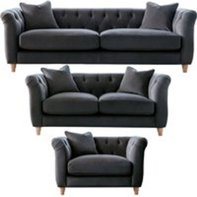 Elsie Plush Velvet Fabric Chesterfield Midnight Blue 3 Piece Sofa Suite 3 2 1 - One Size