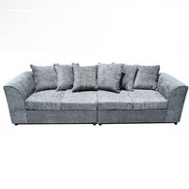 Monaco Chenille Fabric Long 4 Seater Sofa Scatter Back Curved Arm - Light Grey - One Size