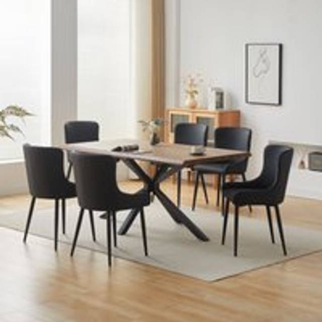 7 Piece Industrial Style Dining Set Extending Table and 6 Chairs Oak Effect Table Top - Light Brown - 7 Pack