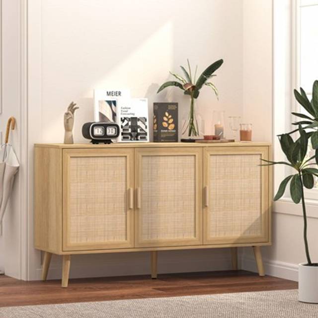Home Source Astbury Sideboard 3 Rattan Front Doors Solid Wooden Legs