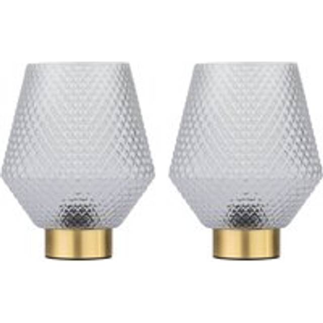 Set of 2 Porter - Battery Operated Satin Brass Lamps Clear Tex Glass