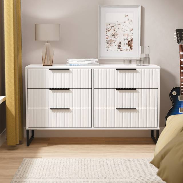 Fluted 6 Drawer Midi Chest in White Matt - Ready Assembled - Lewis's Home | TJ Hughes