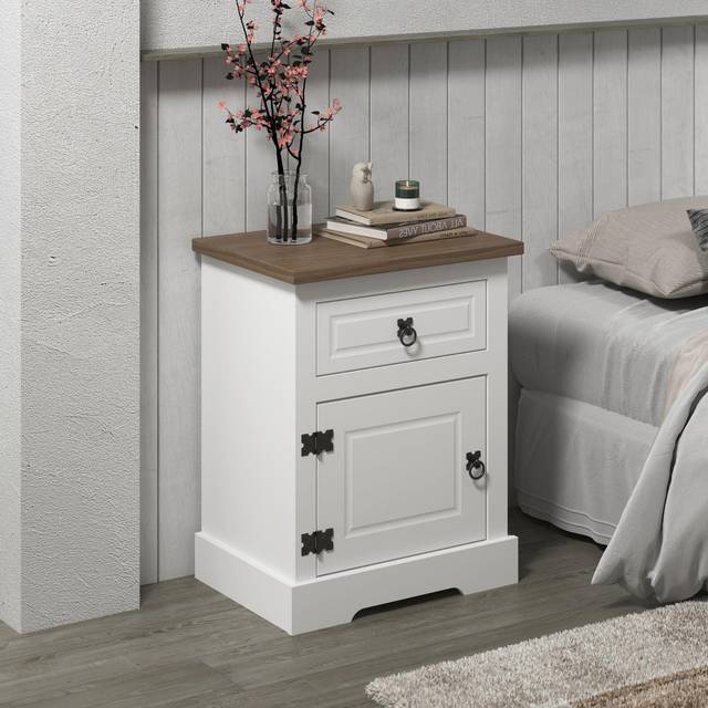 Corona Bedside 1 Drawer Waxed Mexican Pine Top Bedroom Storage Furniture