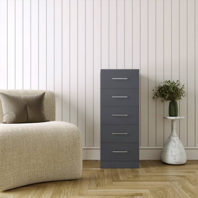 Seconique Dakota 5 Drawer Narrow Chest - Dark Grey, Grey