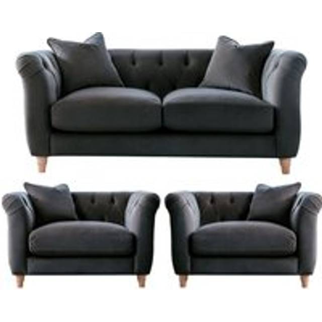 Elsie Plush Velvet Fabric Chesterfield Midnight Blue 3 Piece Sofa Suite 2 1 1 - One Size