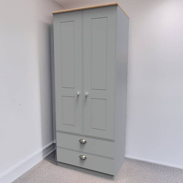 Crowndale Victoria 2 Door 2 Drawer Grey and Oak Wardrobe