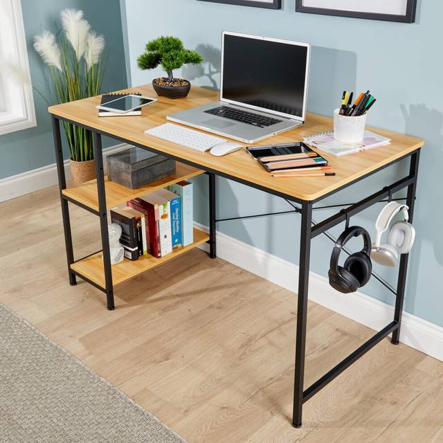 (Light Oak) Computer Desk Adjustable Shelves Office Table