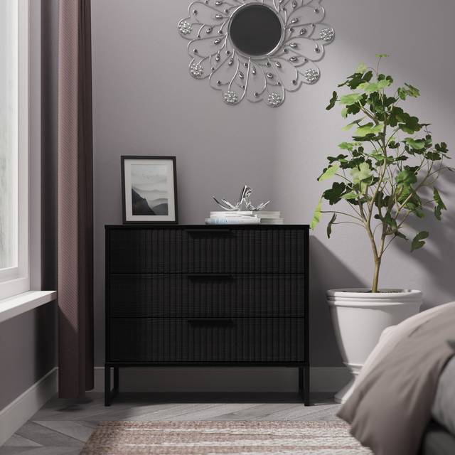 Fluted 3 Drawer Chest in Black Ash - Ready Assembled - Lewis's Home | TJ Hughes