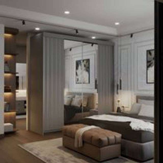 Modern Double Sliding Wardrobe with LED Light W203cm x H217cm x D62cm - Grey - One Size