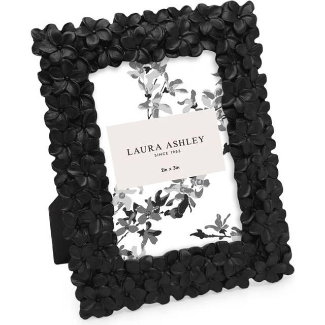 Laura Ashley 2x3 Black Flower Textured Hand-Crafted Resin Picture Frame w/Easel & Hook for Tabletop & Wall Display  Decorative Floral Design Home D?co