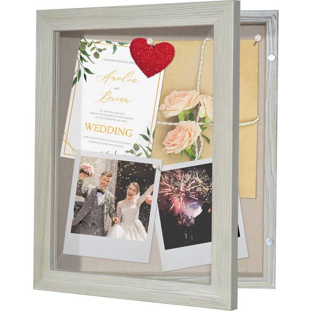 Americanflat Front Opening 8x10 Shadow Box Frame with Door in Grey Wood - Shadow Box Display Case with Shatter Resistant Glass and Hanging Hardware fo