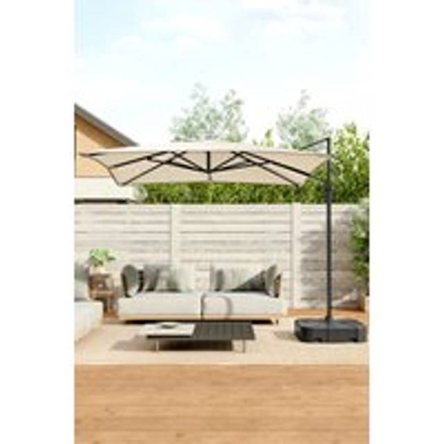 3m W x 3m D Large Square Canopy Rotating Outdoor Cantilever Parasol with Plastic Base - Beige - One Size