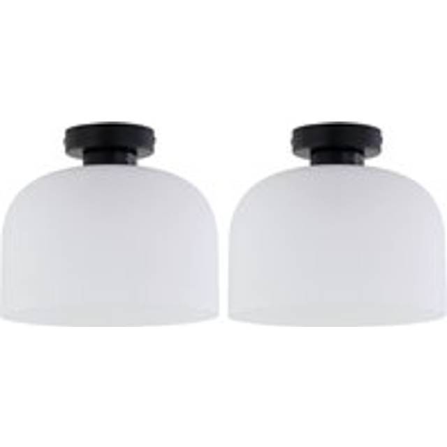 Set of 2 Victoria - Black Flush Ceiling Lights with Frost Glass Shades